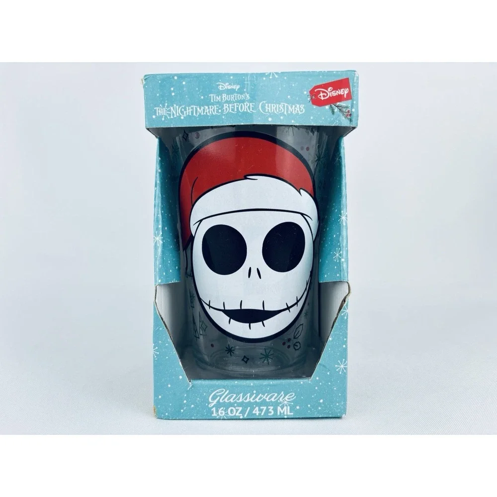 Disney Jack Skellington Christmas Santa Hat Drinking Glass 16 Oz Nightmare‎ Tim